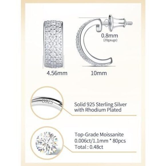 Moissanite Bling Half Huggie Hoop Earrings for Women 925 Sterling Silver Sparkl - Picture 5 of 6